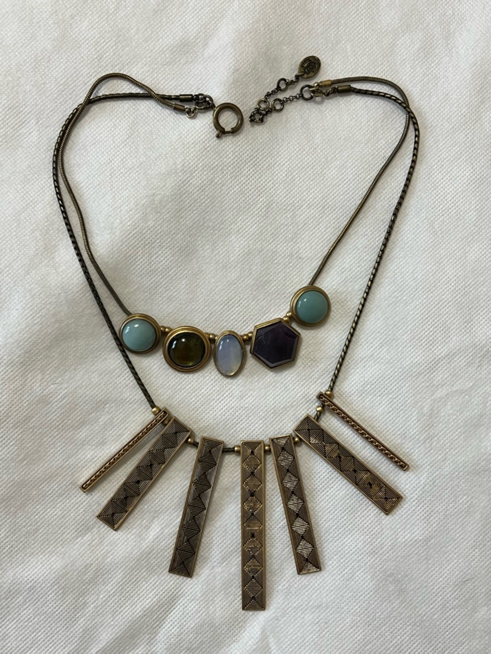 Juicy Couture Brass Tone Multi-Stone Statement Double Necklace